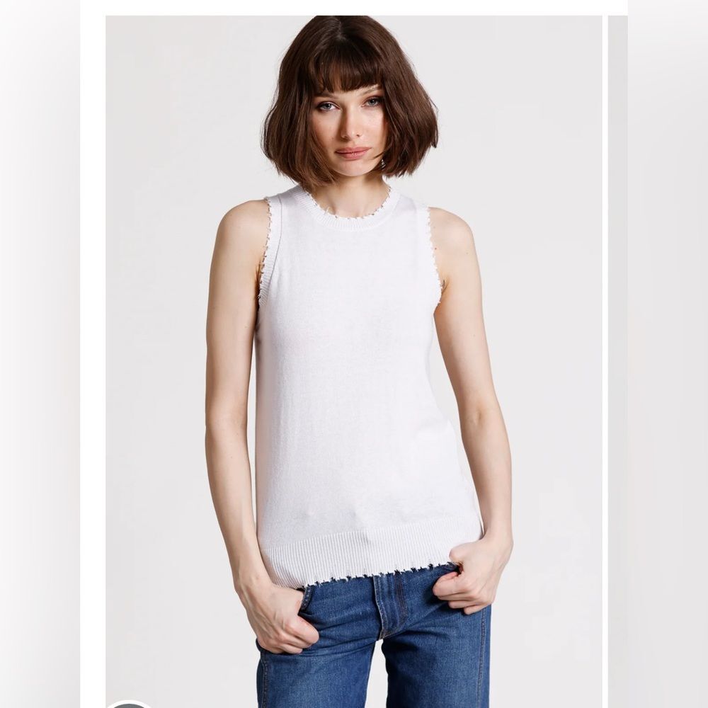 Minnie Rose Cotton Cashmere Blend Frayed Tank